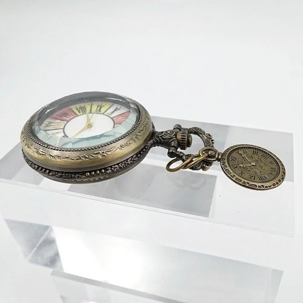 Steampunk Pocket Watch Fob Bronze Tone Clock Face Charm NEW Battery
